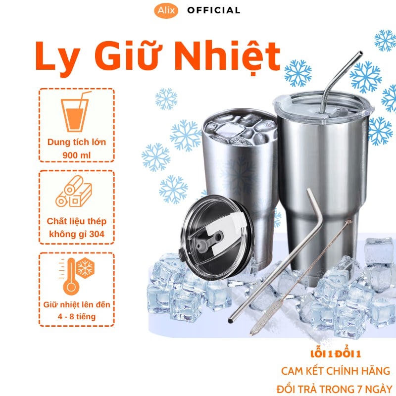 Ly Giữ Nhiệt Alix Bình Đựng Nước Inox 900ML Tặng Kèm Phụ Kiện