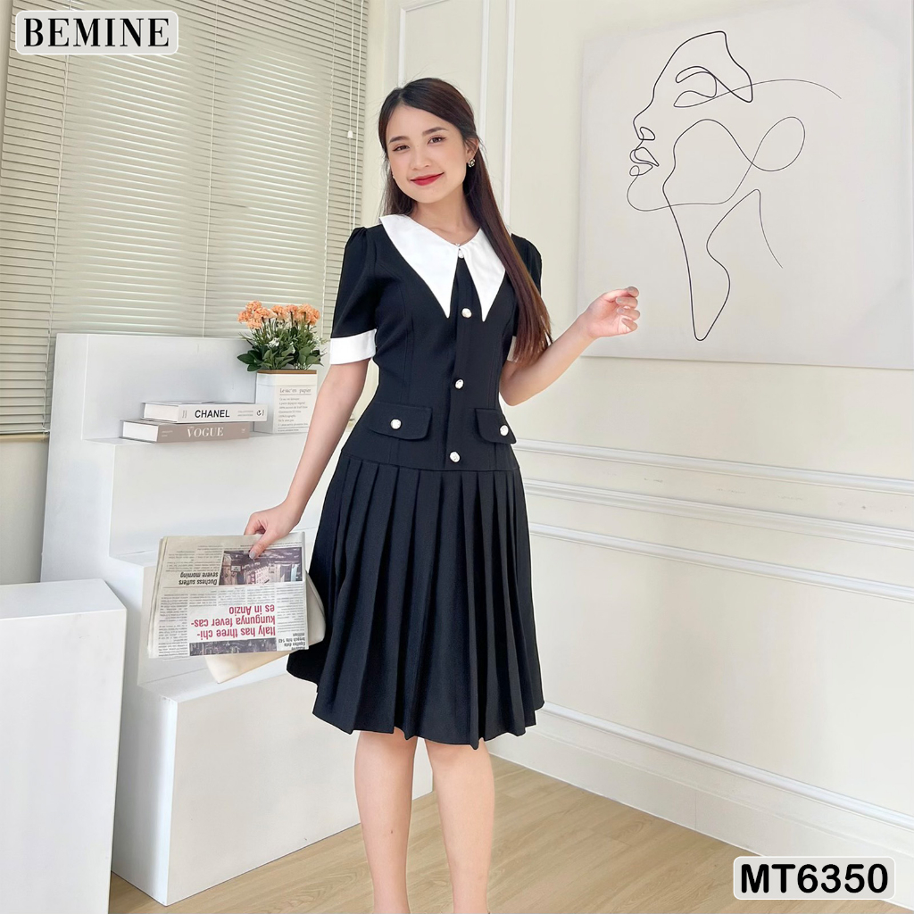 Đầm thiết kế cổ V tùng xếp ly BEMINE MT6350