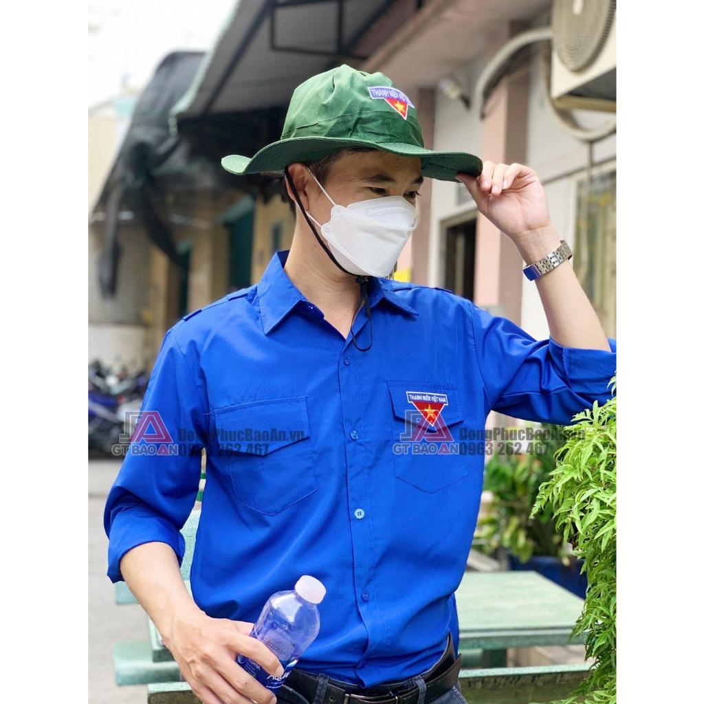 Áo sơ mi đoàn NAM NỮ, Áo đoàn Thanh Niên Tình Nguyện dài tay, logo thêu - Vải Kate mềm mát