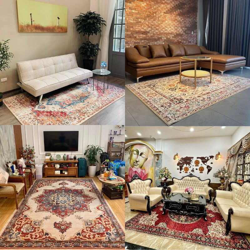 ( Size 2mx3m ) Thảm Trải Sàn, Thảm Nỉ Trải Sàn Phong Cách Cổ Điển - Vintage Trang Trí Phòng Khách, Decor. ( Dày 0.7cm )