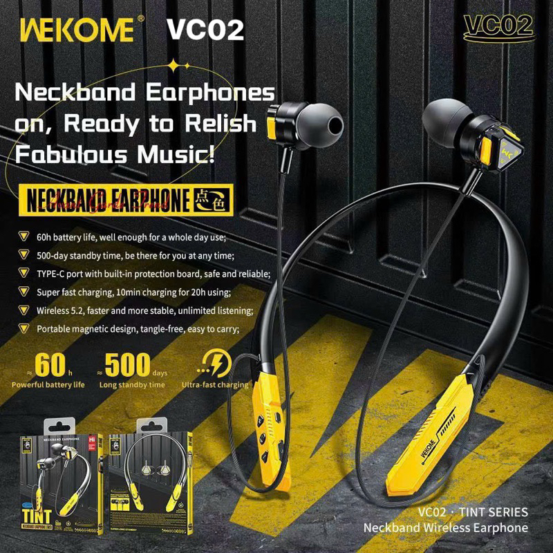Tai Nghe Bluetooth Wekome VC02 Neckband nhét tai bluetooth Dành cho Hoạt động thể thao
