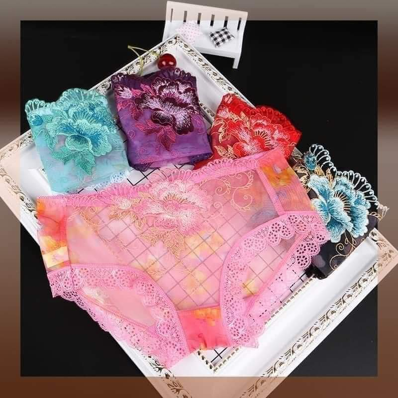 Quần lót ren thêu Hoa hồng Đáy 2 lớp kháng khuẩn co giãn 4 chiều