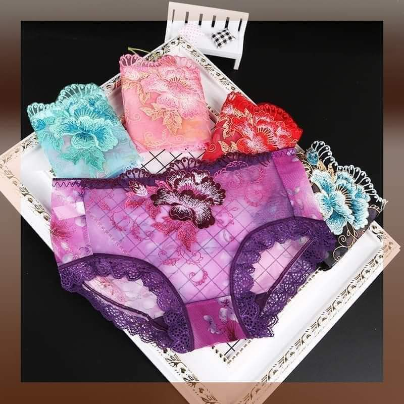 Quần lót ren thêu Hoa hồng Đáy 2 lớp kháng khuẩn co giãn 4 chiều