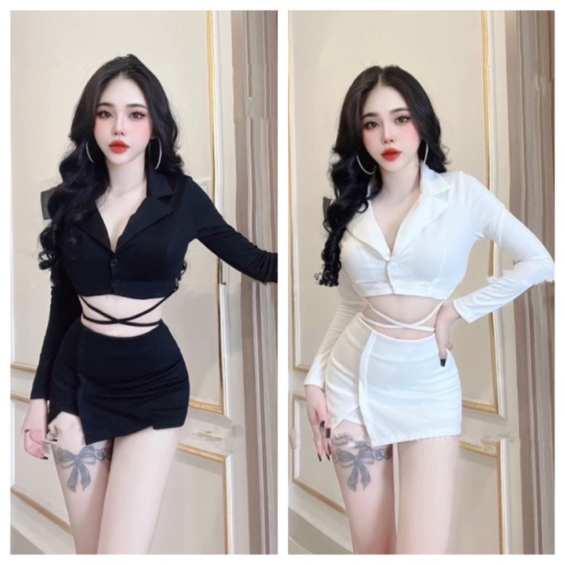 PVN048(SÉT VEST VÁY ÁO TD CỔ TRỤ VÁY LỆCH DÂY QUẤN BỤNG KIỂU DÁNG ĐẸP SEXY( HÀNG CHUẨN MẪU MANG)