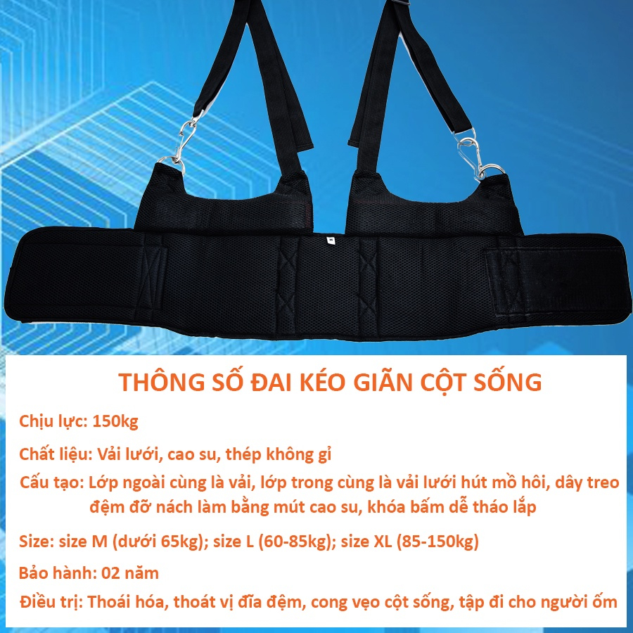 Đai kéo giãn cột sống giảm đau lưng, thoái hóa, thoát vị đĩa đêm, TẶNG xà đơn treo tường