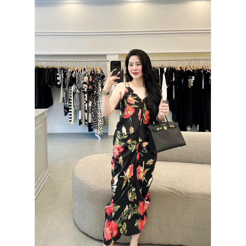Váy lụa phồng hoa đỏ QCCC