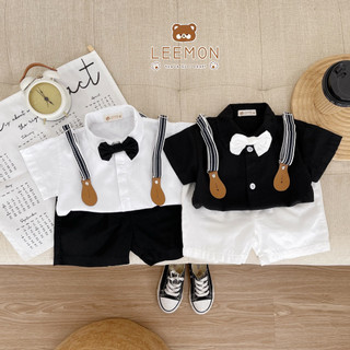 [CHÍNH HÃNG] Bộ quần áo sơ mi công tử bé trai (phối đai kèm nơ cổ) style Hàn Quốc LEEMON