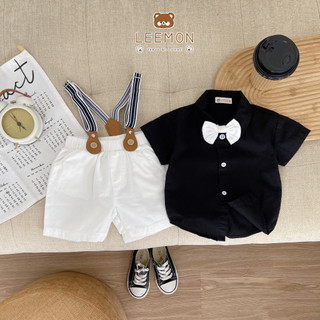 [CHÍNH HÃNG] Bộ quần áo sơ mi công tử bé trai (phối đai kèm nơ cổ) style Hàn Quốc LEEMON