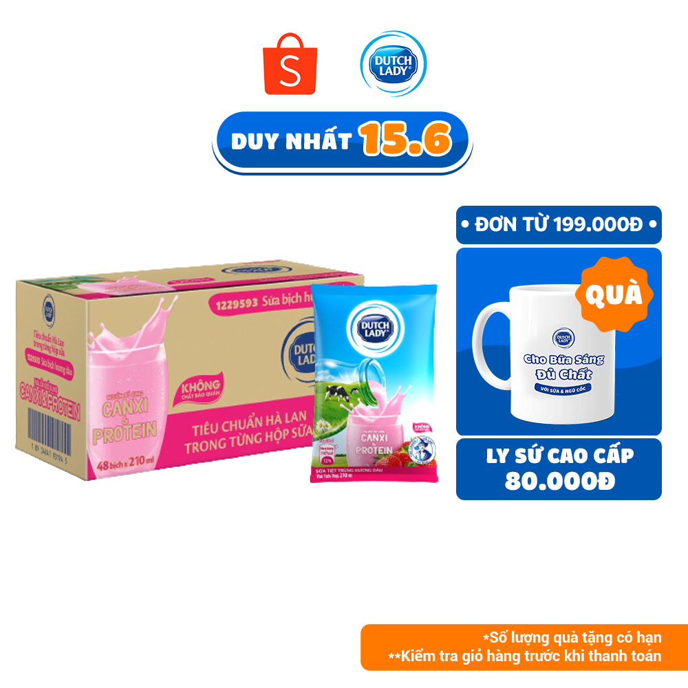 Thùng 48 Bịch Sữa Tiệt Trùng Dutch Lady Cô Gái Hà Lan Dâu (48X210ml)