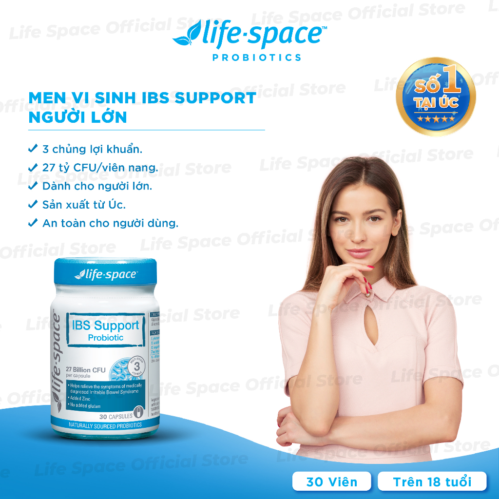 [MUA 1 TẶNG 1] - Men vi sinh Life Space IBS Support cải thiện hội chứng ruột kích thích cho người lớn lọ 30 viên