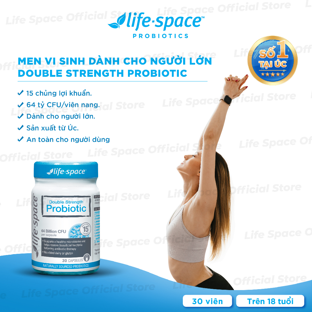 Men vi sinh Life Space Double Strength hỗ trợ tiêu hóa và miễn dịch lọ 30 viên