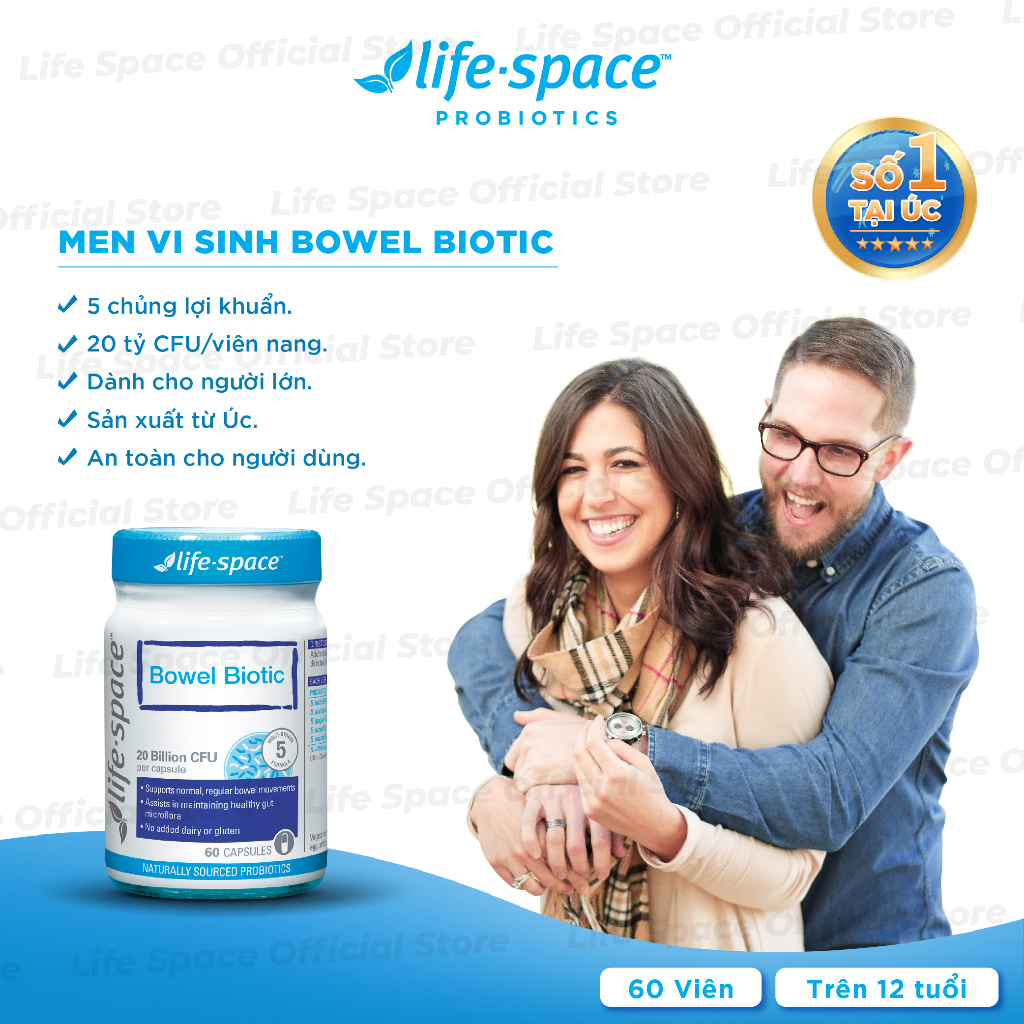 Men vi sinh Life Space Bowel Biotic hỗ trợ sức khỏe đường ruột lọ 60 viên