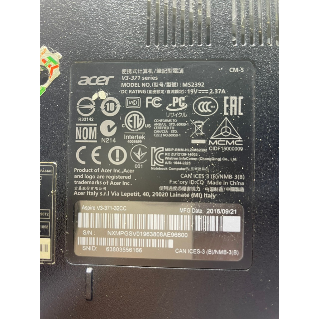 Vỏ laptop Acer V3-371