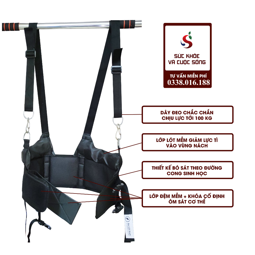 Đai kéo giãn cột sống giảm đau lưng, thoái hóa, thoát vị đĩa đêm, TẶNG xà đơn treo tường