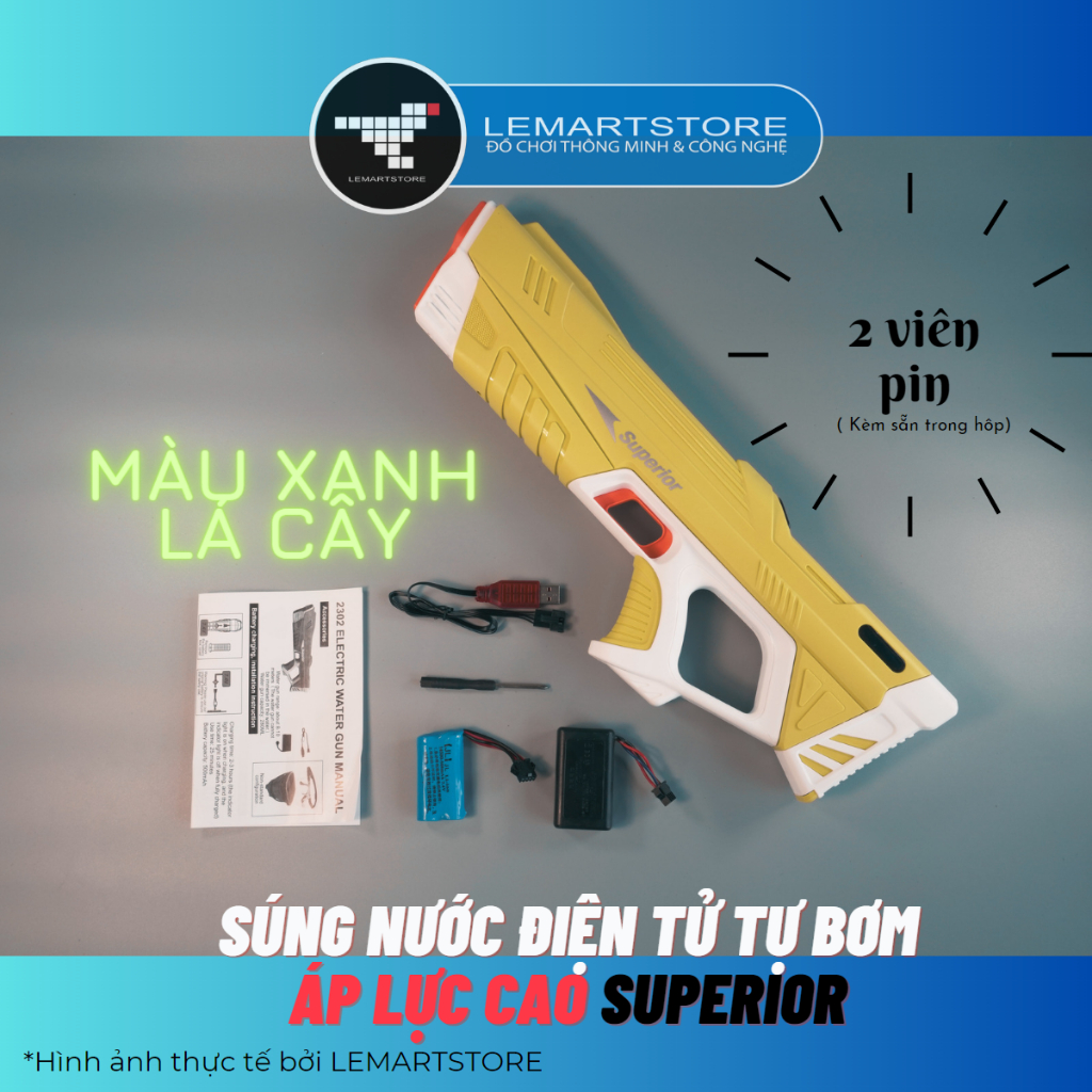 Súng nước tự động hút áp lực cao SUPERIOR đồ chơi điện tử cỡ lớn giá rẻ 2 pin sạc LEMARTSTORE