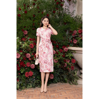 Đầm dáng ôm LALULILL eo đính hoa họa tiết hoa trà CAMELLIA LDL23005201