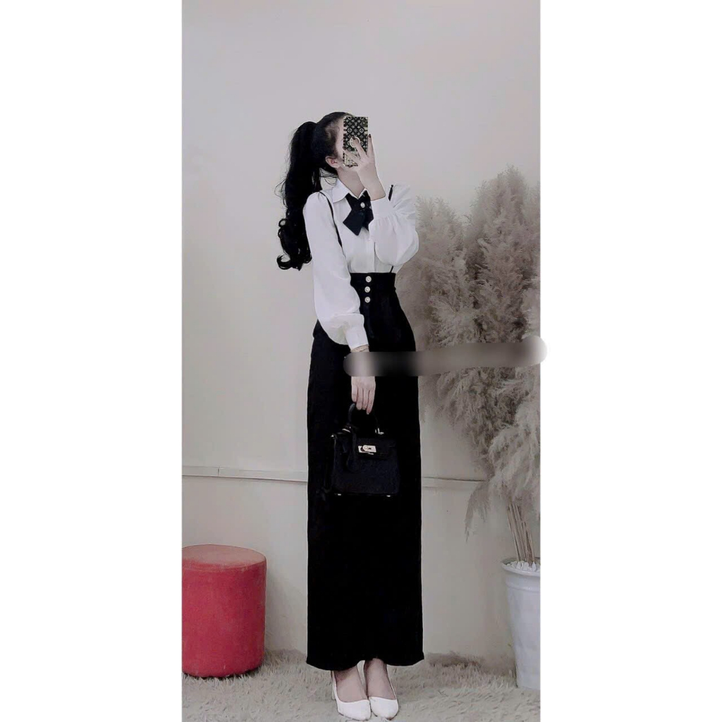 Set Quần Tây Phối Áo Sơ Mi Kèm Nơ Cao Cấp, Chất Lụa Dày, Không Nhăn, Thấm Hút Mồ Hôi, Phong Cách Công Sở