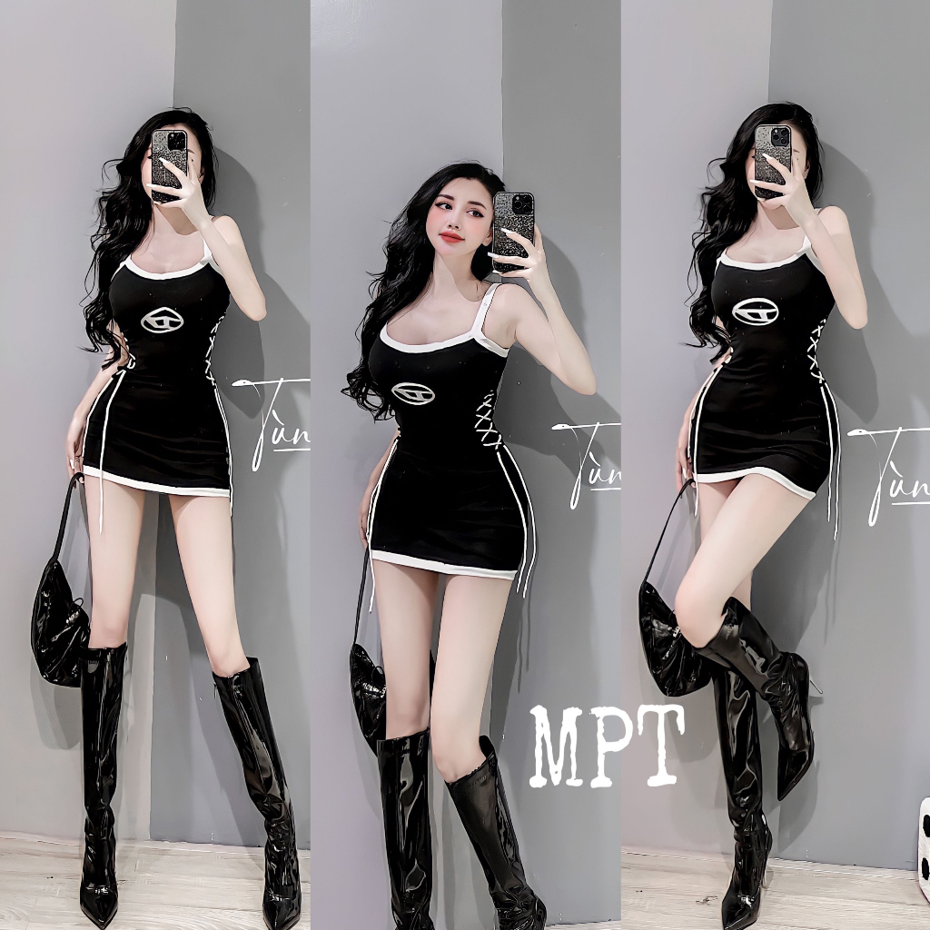 Đầm Váy Body Viền Màu Đan Dây 2 Bên Hông, Chất Thun Gân Mịn Đẹp Co Giãn Dãn 4 Chiều, Ôm Dáng Cực Chuẩn