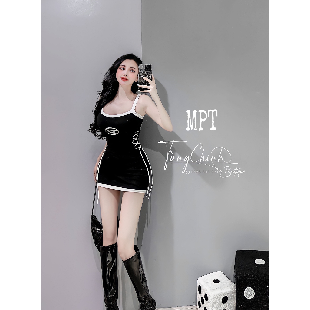 Đầm Váy Body Viền Màu Đan Dây 2 Bên Hông, Chất Thun Gân Mịn Đẹp Co Giãn Dãn 4 Chiều, Ôm Dáng Cực Chuẩn