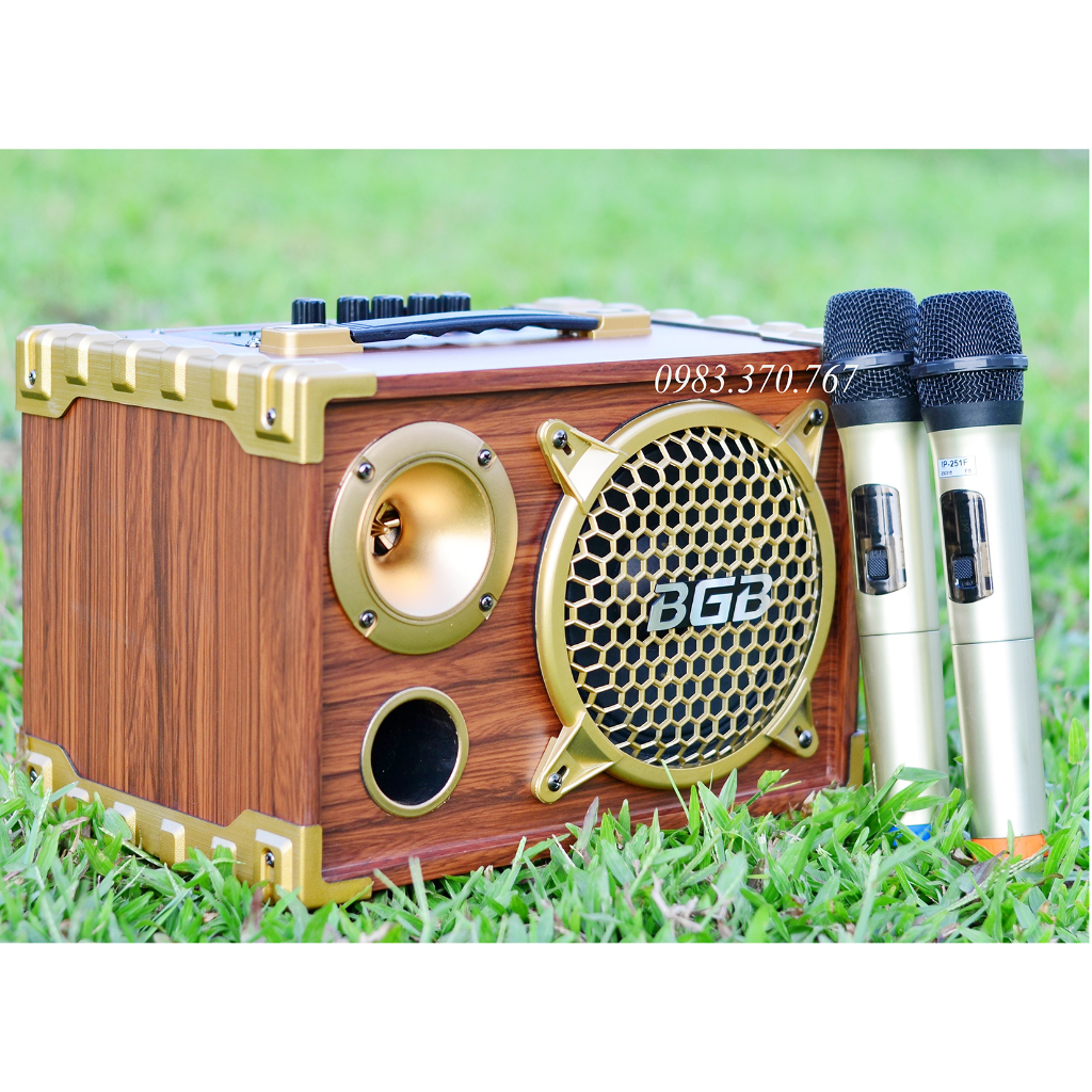 Loa xách tay karaoke bluetooth BGB - thùng gỗ, công suất 80w, kèm 2 mic không dây