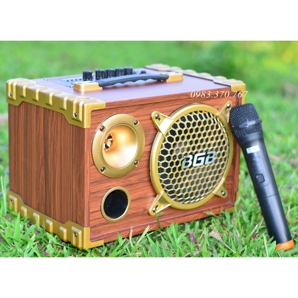 Loa xách tay karaoke bluetooth BGB - thùng gỗ, công suất 80w, kèm 2 mic không dây