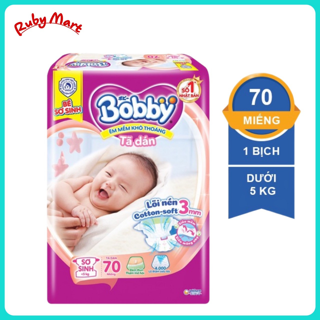 Tã dán Bobby size XS 70 miếng (cho bé <5kg)