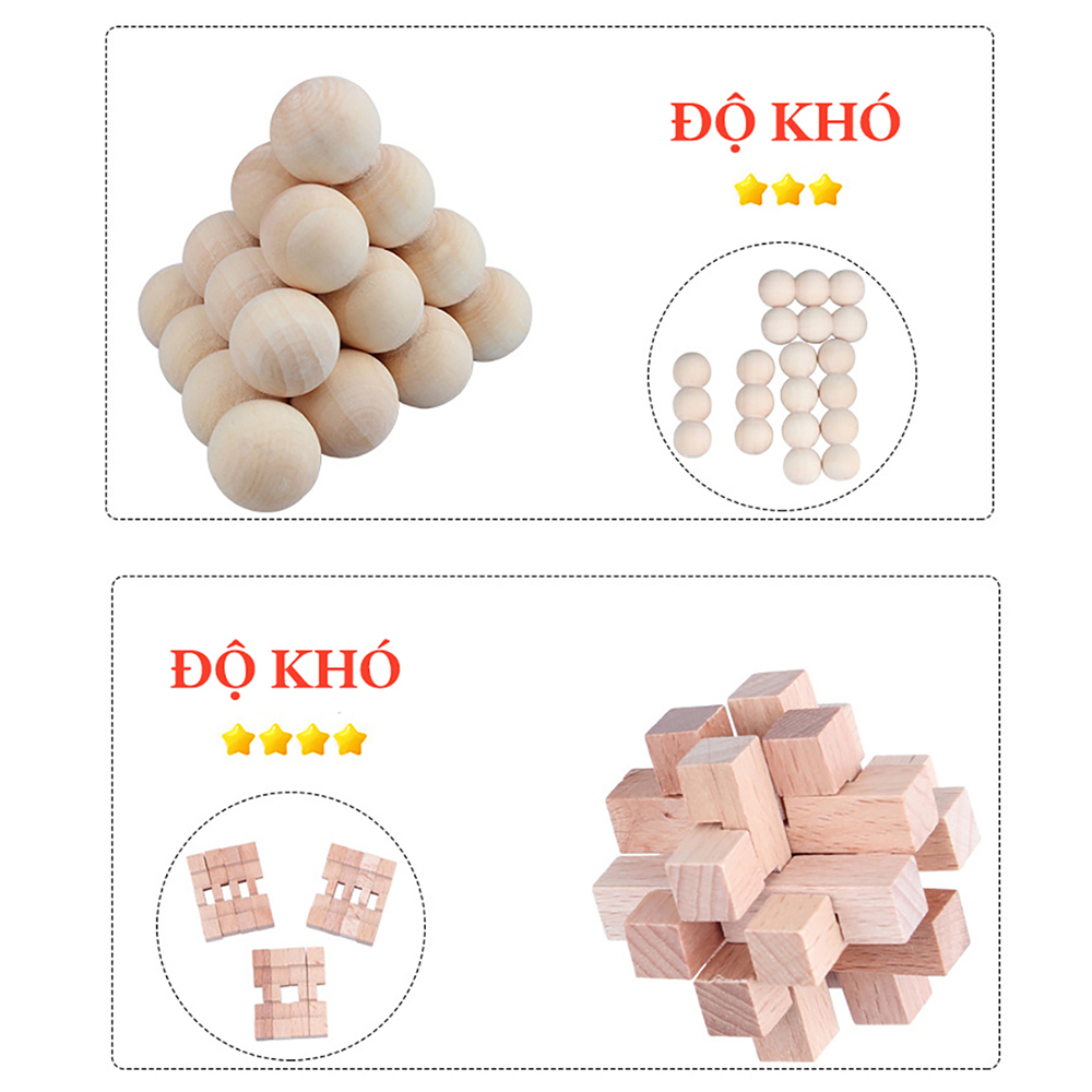 Set quà tặng 9 khóa gỗ Luban giải đố IQ phát triển trí thông minh rèn luyện tư duy logic và giải quyết vấn đề GTT8