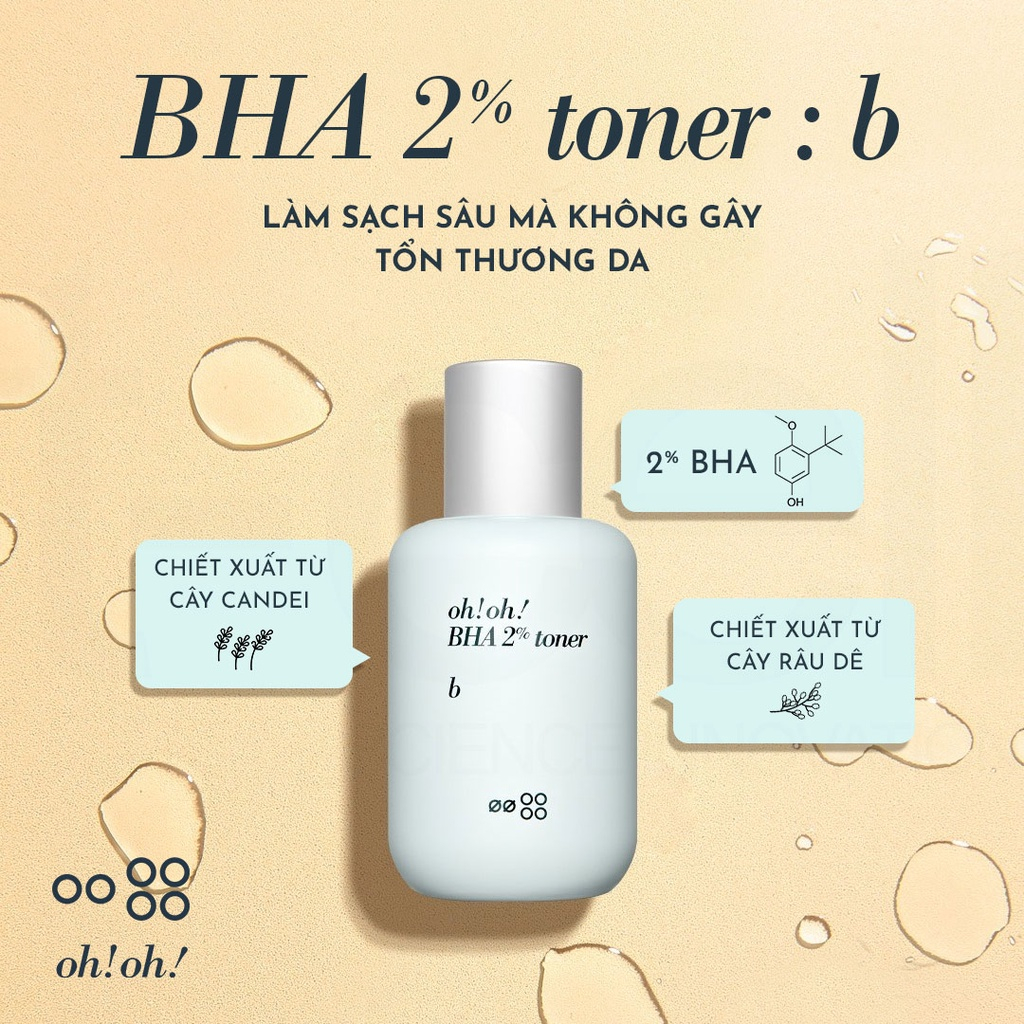 Nước Cân Bằng BHA 2% Tẩy Tế Bào Chết, Làm Sạch Sâu Da oh!oh! BHA 2% toner : b (75ml)