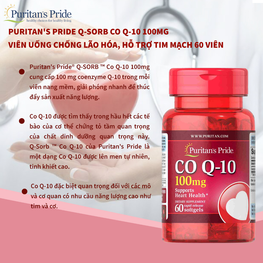 Viên uống hỗ trợ tim mạch Co Q-10 100 mg giúp làm giảm nguy cơ các bệnh về tim của Mỹ