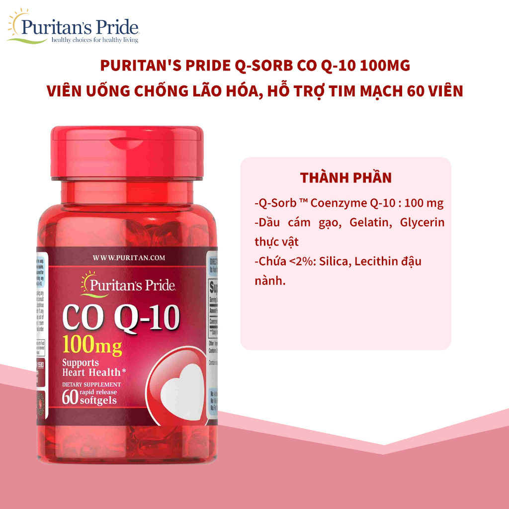 Viên uống hỗ trợ tim mạch Co Q-10 100 mg giúp làm giảm nguy cơ các bệnh về tim của Mỹ