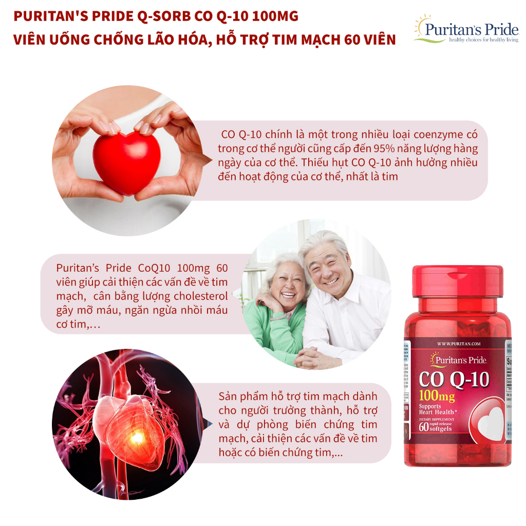 Viên uống hỗ trợ tim mạch Co Q-10 100 mg giúp làm giảm nguy cơ các bệnh về tim của Mỹ