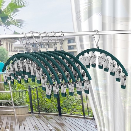 Móc treo chống trượt đồ lót tất vớ thông minh bọc sơn tĩnh điện có khóa chống gió  với 10 kẹp ghim giữ đồ