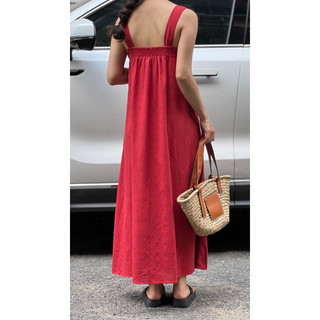 Đầm 2 dây linen