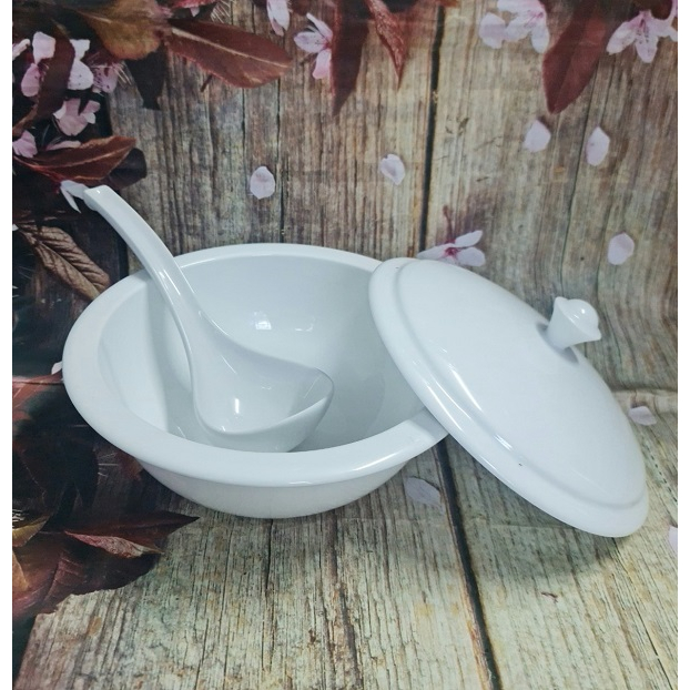 thố sứ trắng có nắp nhọn 22cm Minh Long - tô vành 22cm sứ Minh Long có nắp