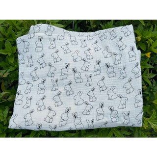 Vải xô muslin 2 lớp cao cấp hình chú thỏ đen