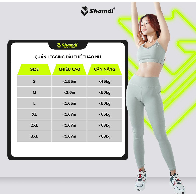 Quần Legging Nữ Dài SHAMDI Flexible Co Giãn 4 Chiều Chuyên Dùng Tập Gym Yoga,Thoáng Mát Độ Bền Cao Ôm Form - SD1148