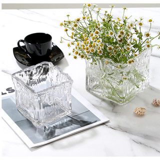 Bình lọ hoa thủy tinh sóng cắm hoa trồng cây - lọ hoa vuông decor nhà cửa