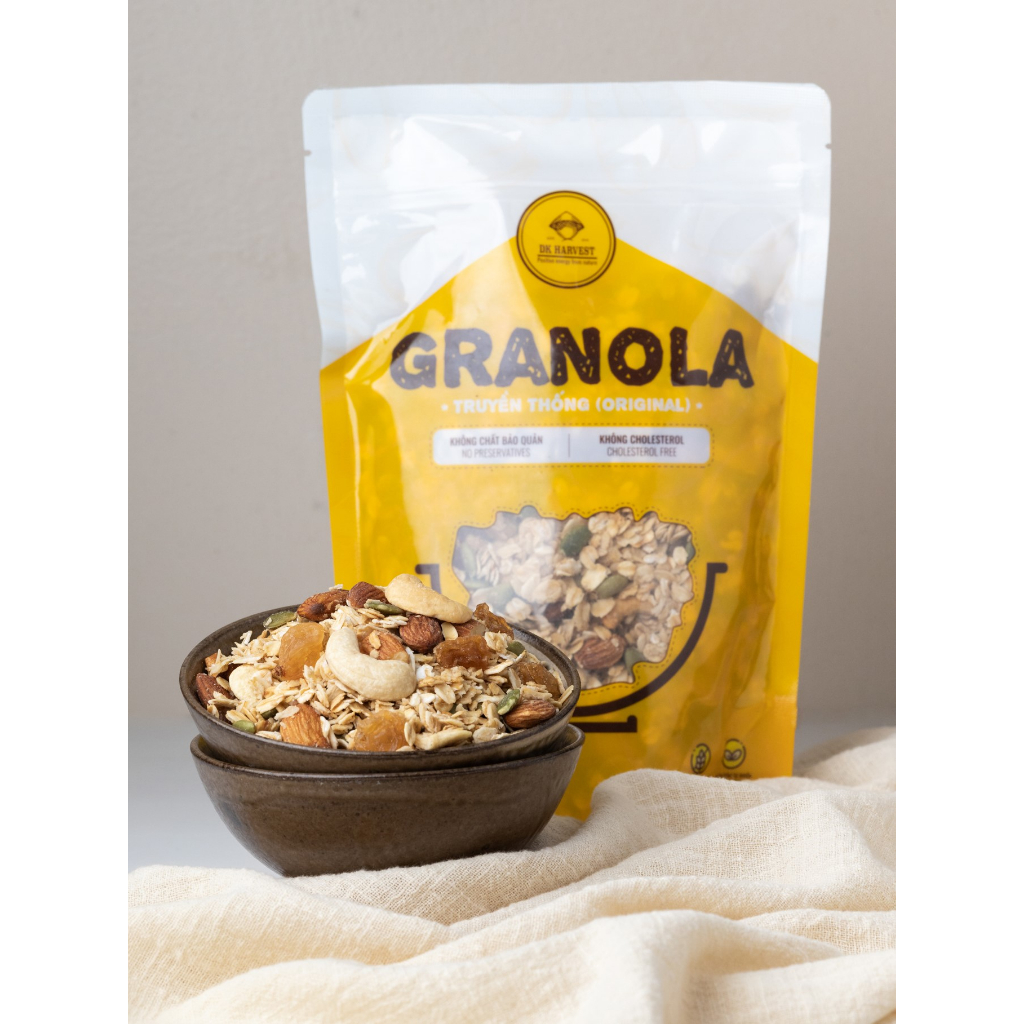 Combo 1kg Granola Siêu hạt DK Harvest - tặng kèm 1 bộ bát gáo dừa - 7 loại hạt dinh dưỡng nhập khẩu