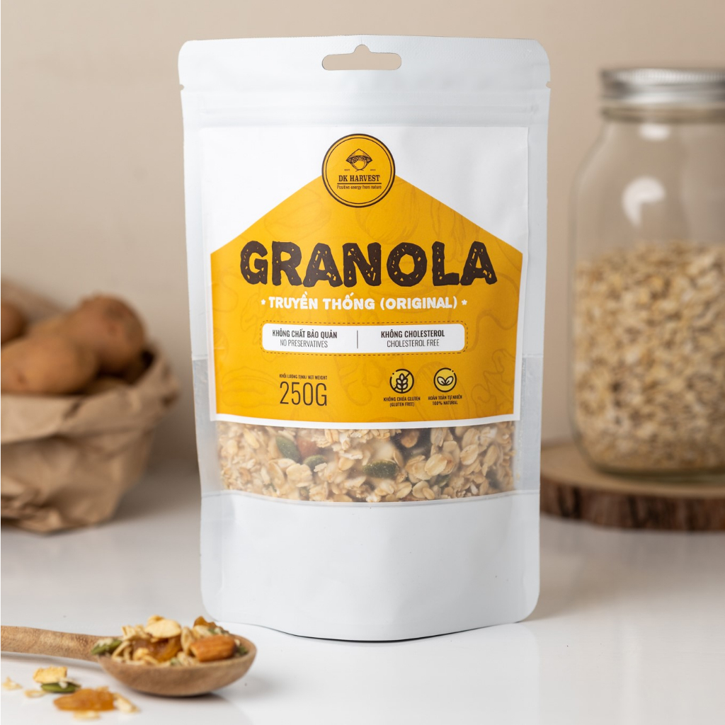 Combo 1kg Granola Siêu hạt DK Harvest - tặng kèm 1 bộ bát gáo dừa - 7 loại hạt dinh dưỡng nhập khẩu