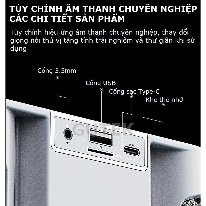 Loa Bluetooth Karaoke Kèm 2 Mic Không Dây Gutek YS-203 Âm Thanh Hay Siêu Trầm Công Suất Lớn Nhỏ Gọn Tiện Lợi