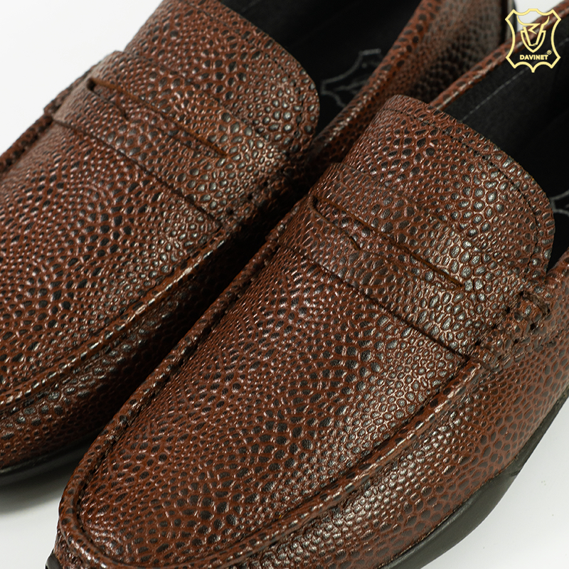 Giày Lười Nam Da Bò Dập Vân Đà Điểu Chính Hãng DAVINET GPM23-03, Giày Da Nam Thời Trang Công Sở, Đế Cao Su Bền Đẹp