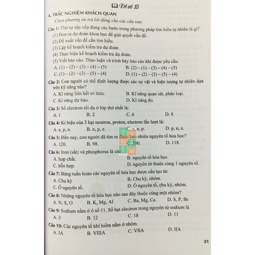 Sách - Đề kiểm tra Khoa học tự nhiên 7