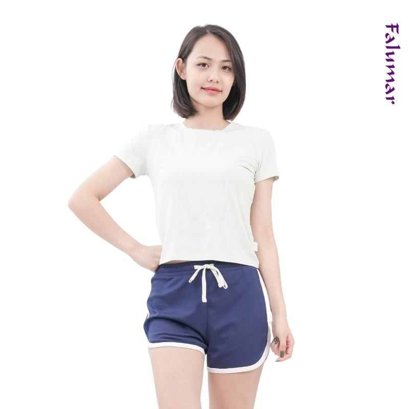 Quần đùi nữ mặc nhà Falumar, quần sooc cạp chun có dây rút chất vải cotton