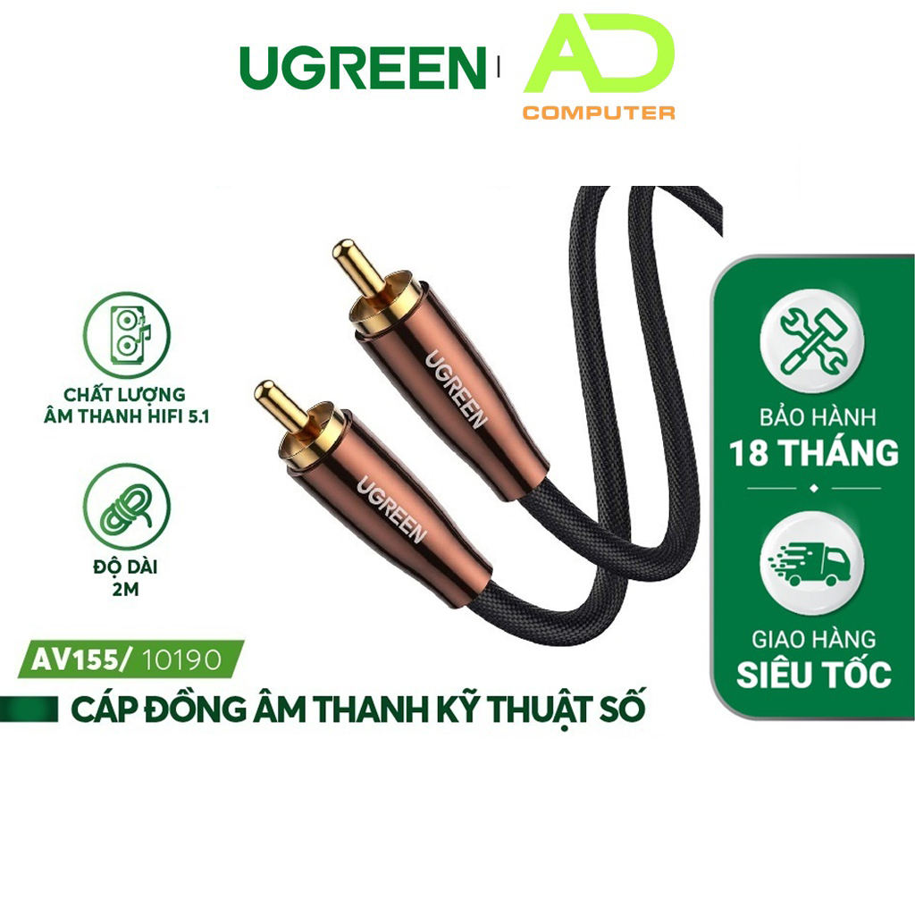 Cáp đồng trục âm thanh kỹ thuật số Coaxial HiFi 5.1 SPDIF RCA sang RCA chính hãng UGREEN AV155 10190 - Bảo hành 18 tháng