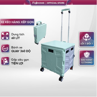 Xe kéo hàng xếp gọn đa năng 65L nhập khẩu FUJIHOME, xe đẩy hàng mini 4 bánh siêu thị đi chợ siêu gấp gọn