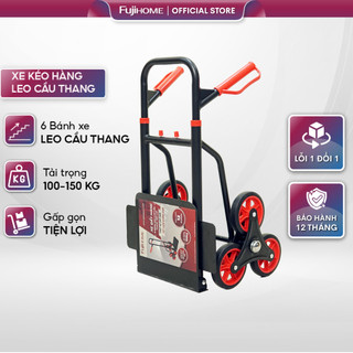 Xe đẩy hàng leo cầu thang 6 bánh rút gọn tải trọng 150kg Nhật Bản FUJIHOME 6150, xe kéo hàng lên xuống cầu thang xếp gọn