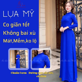 Áo dài LỤA MỸ màu xanh coban dáng truyền thống cao cấp mềm mịn không bai không xù, co giãn tốt