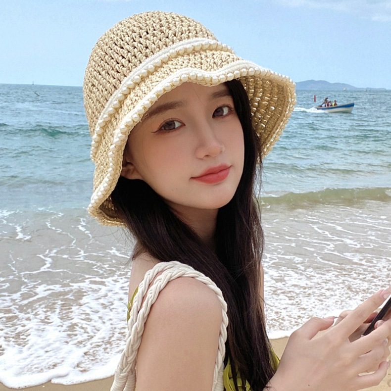 Mũ cói nón cói vintage đi biển viền đính hạt siêu xinh thời trang mùa hè dành cho nữ - nalita shop
