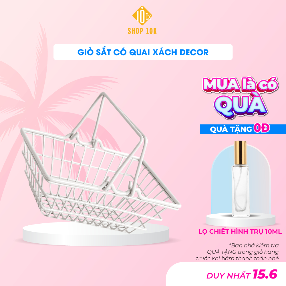 Giỏ sắt hồng trắng trang trí xinh xắn cỡ to và nhỏ - HNTQTI0024