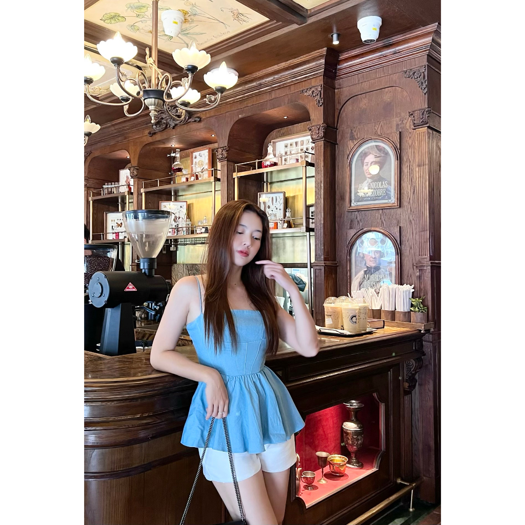 Erica Shirt - áo jean xanh nhạt cúp ngang - ORLI LABLE
